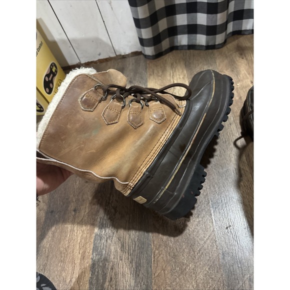 Eddie Bauer Boots Mens 7 Leather Work Tan Brown Fuzz Lined Duck Boots - Picture 11 of 12